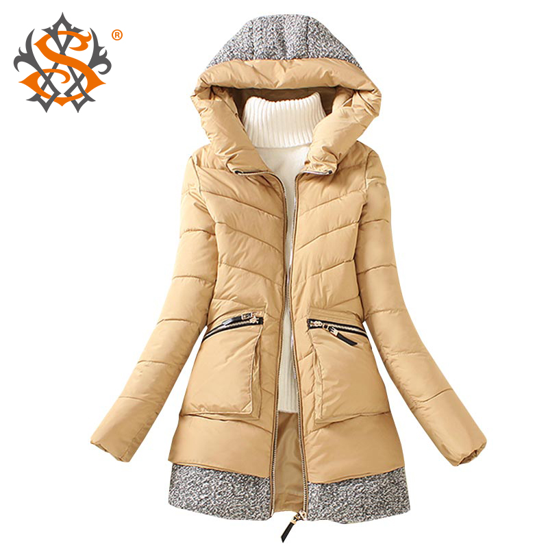2015 Plus Size Women Winter Hooded Jackets Woolen Patchwork Cotton-Padded Female Version Coat Winter Jackets XXL 822MN