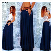 2015-New-Arrival-Autumn-And-Winter-Full-women-Maxi-Skirt-Pleated-Skirts-solid-blue-street-Clothes