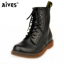 New 2016 Genuine Leather Boots Martin Winter Shoes For Women Motorcycle Military Girls Casual Walking Shoes Red Boots Plus Size
