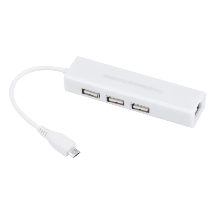 Del Micro USB to Network LAN Ethernet RJ45 Adapter with 3 Port USB 2 0 HUB