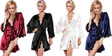 SEXY Lady Satin Nightwear dress Bath Sleepwear Lingerie Night Robe Gown 2015 New