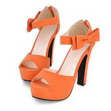 New summer Peep toe Ankle strap orange Sweet Thick high heel Sandals Platform Lady women shoes