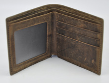High Quality Vintage Handmade 100 Genuine Crazy Horse Leather Cowhide Men Short Bifold Wallet Purse Card