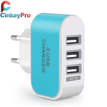 CinkeyPro 5V 3A EU Plug 3 Ports Multiple Wall USB Smart Charger Adapter Mobile Phone Device
