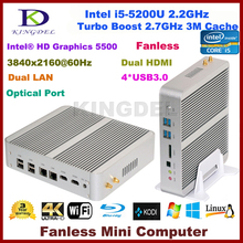 High speed fanless pc Intel Core i5 5200u 2.4GHz 16G RAM+256G SSD,Dual Lan/HDMI HTPC HD 4K,Intel HD Graphics 5500,Home computer