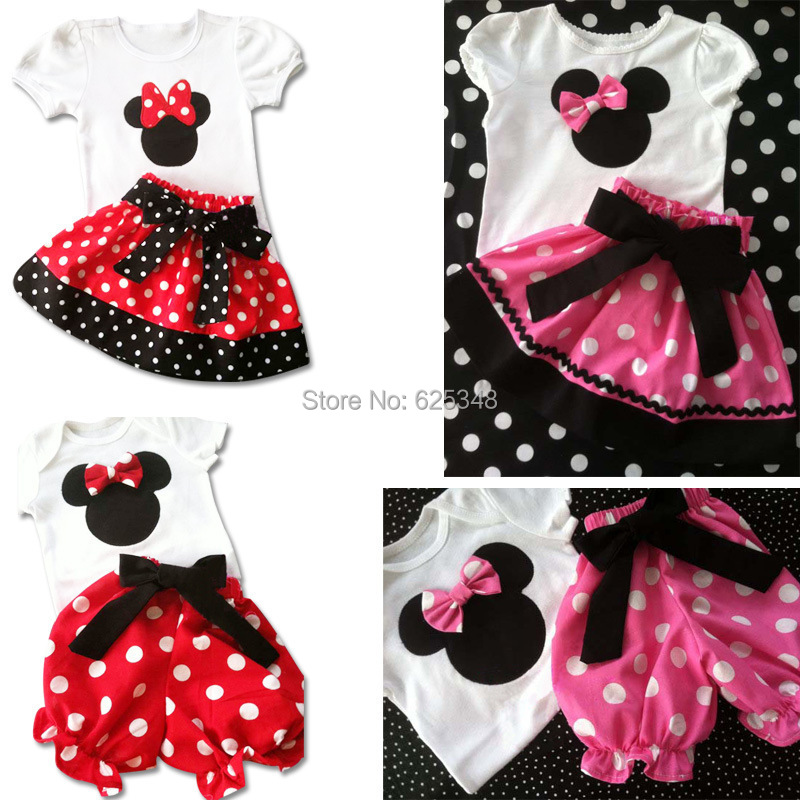 2014 Summer New Children Girl's 2PC Sets T-shirt Skirt Suit Minnie Mouse baby Clothing sets princess skirt girls clothes set