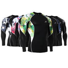 Brand Original Mens Long Sleeves Bodybuilding Tops Skin Tights Compression Shirts Running Training Male MMA GYM Prints T-shirt