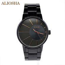 Aliosha marca Sinobi Top japonés movimiento del reloj de cuarzo negro promoción de acero inoxidable relojes de pulsera hombres de Causal de negocios