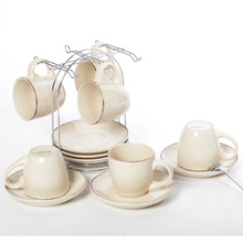 12pcs/set Tableware nostalgic color porcelain cup saucer set quality European ceramic coffee cup set creative gift holder shelf