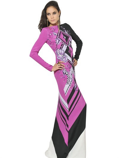 Free shipping Spring 2014  Stunning Printed Stretch Jersey  Long sleeve Max Dress 1128EP443C