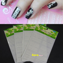 4 sets New 2014 Fashion 3D Nail Art White Lace Stickers Decals Nail Art Salon Decorations Beauty Nail Tips DIY Nail Tools MS30