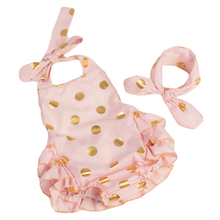 New arrival baby girls fashion bubble rompers pink gold dot print toddler children cotton romper clothing