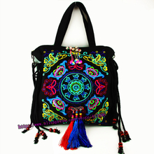 2 Usage Vintage Hmong Ethnic Thai Indian tribal Boho shoulder bag messenger tote bag handmade embroidery