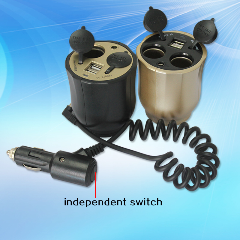 The cap style 12V/24V car power socket with on/off switch 5V 2.1AUSB