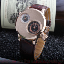 2015 New Fashion Casual Hot Sale Design Two Dual Dial Leather Men Women Quartz Dress Wrist Watch Gift 0911