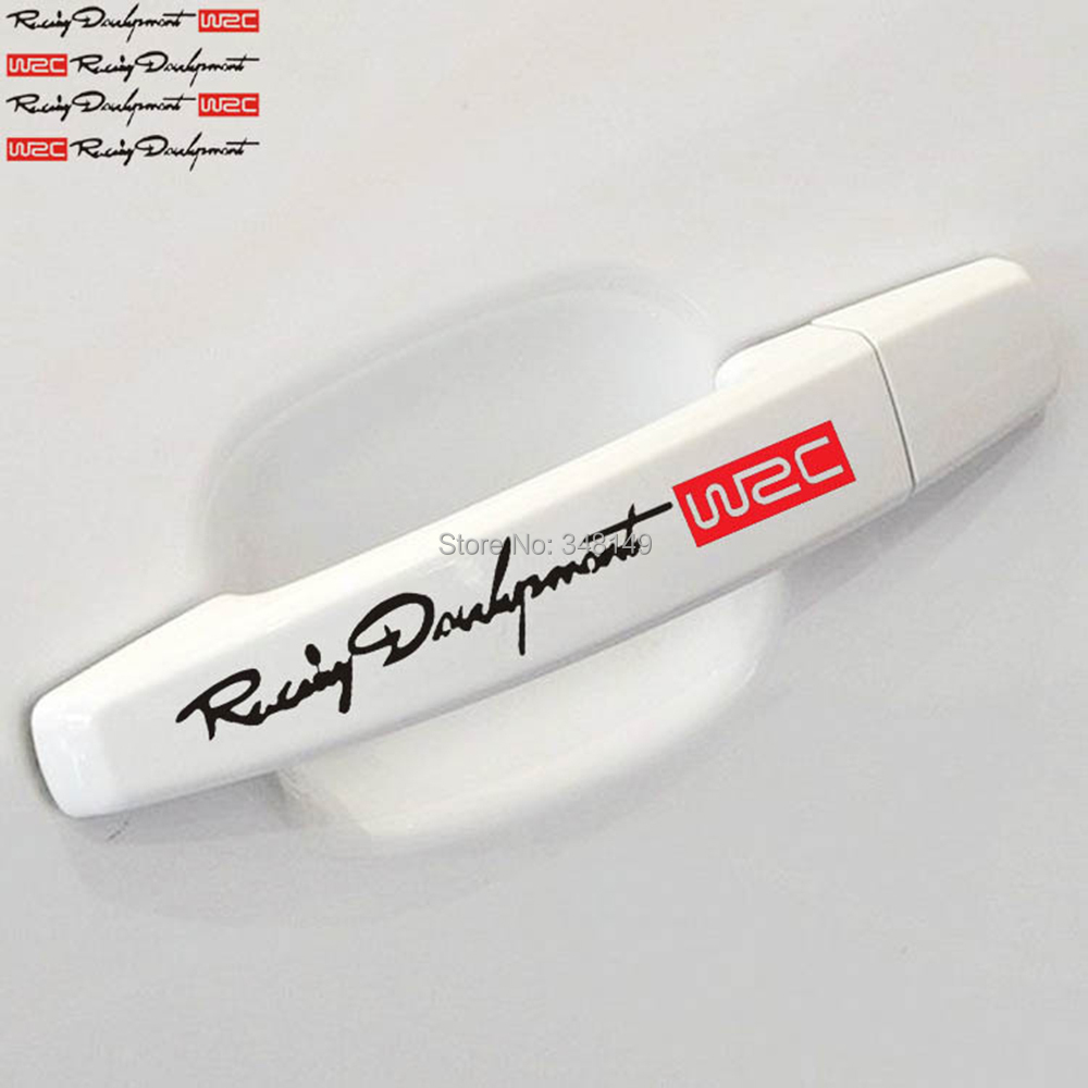 4 x Newest WRC Car Door Handle Stickers and decals Reflective Rally Car Stickers for toyota