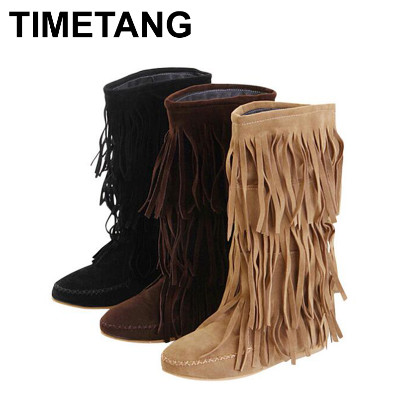 low heel fringe boots