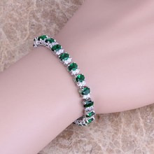 Fantastic Inexperienced Emerald White Topaz 925 Sterling Silver Overlay Hyperlink Chain Bracelet 7 inch Free Transport & Jewellery Bag S0359
