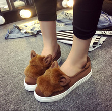 Wholesale women shoes Flats Women Flat heel Shoes Lazy Shoes Soft leather cartoon rabbit ears elastic cloth flat shoes DL1238