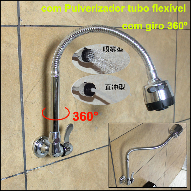 Brass Flexible Pipe Kitchen Sink Faucet Single Cold Water Tap Wall Torneiras Para Pia Cozinha Parede Grifo Cocina