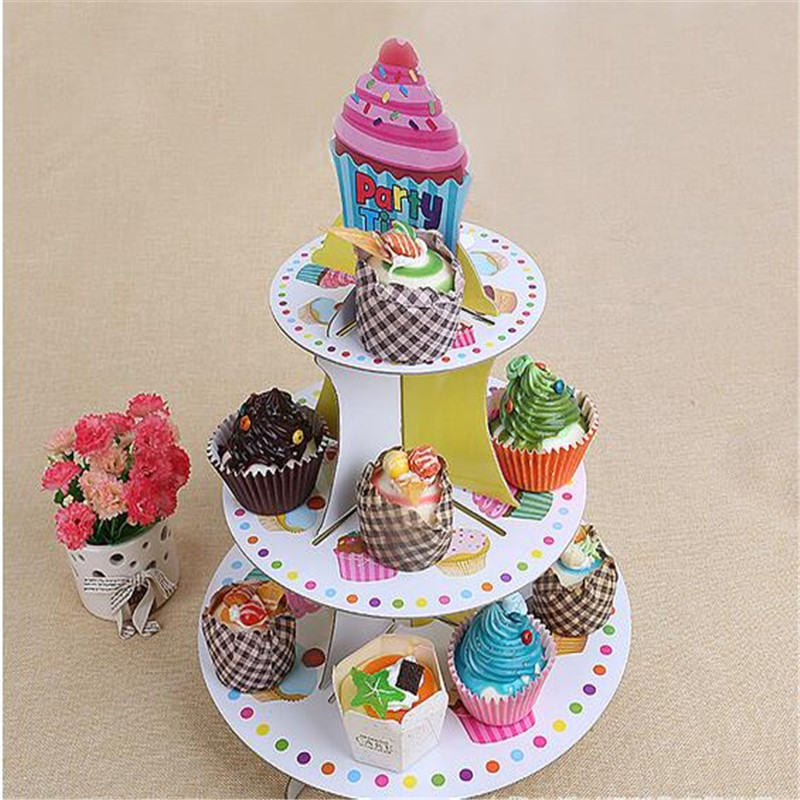 Cartón Magdalena Soporte 3 niveles Ideal Para Niños Fiesta Cumpleaños Pastel Torre Azul