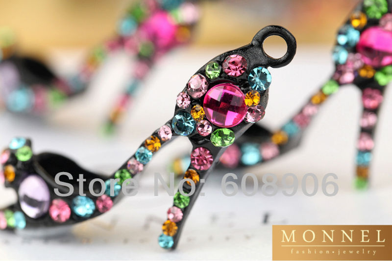 H462a Cute 3D Rainbow Crystal High Heel Shoe Sandal Charm Pendant