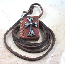 New 2015 vintage style genuine leather book cross men necklace pendant casual cross pendant necklaces for women free ship NX-38