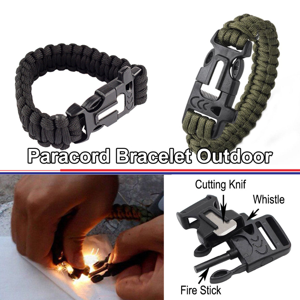 Paracord Bracelet Outdoor Scraper Whistle Flint Fire Starter Gear Kits Outdoor Survival Bracelet