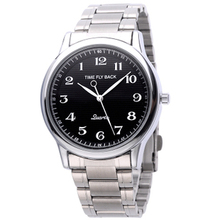 Envío gratis el reloj, antihorario moda extraños Creative Time Fly Back macho acero completo reloj de cuarzo regalo de los amantes