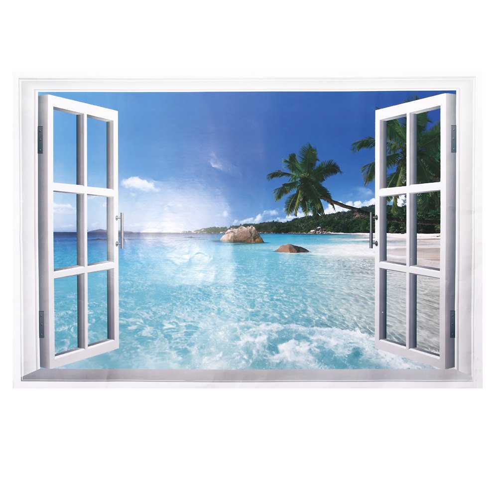 Huge Removable Beach Sea 3D Window Scenery  View Wall Sticker Home Decor Decals Mural 1542591