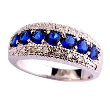 Generous Fashion Lady Round Cut Sapphire Quartz 925 Silver Ring Jewelry For Women Size 6 7