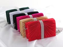 2015 For Wedding Prom Party Ribbons New Evening Bags For Ladies Ruched Crystal Diamonds Women s