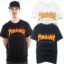 2016 new fashion brand Thrasher Flame male and female short sleeve T-shirt Magazine Flame I feel like pablo kanye TEE shirt