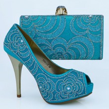 Free Shipping African Women Shoes And Bags Set!High Quality Italian Shoes And Matching Bags For Wedding!sky blue Color!WOW24