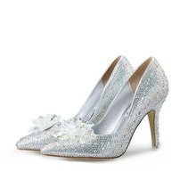 Cinderella Shoes New 2016 Women Pumps Sexy Prom Rhinestone Wedding Shoes Bridal High Heels Pointed Toe