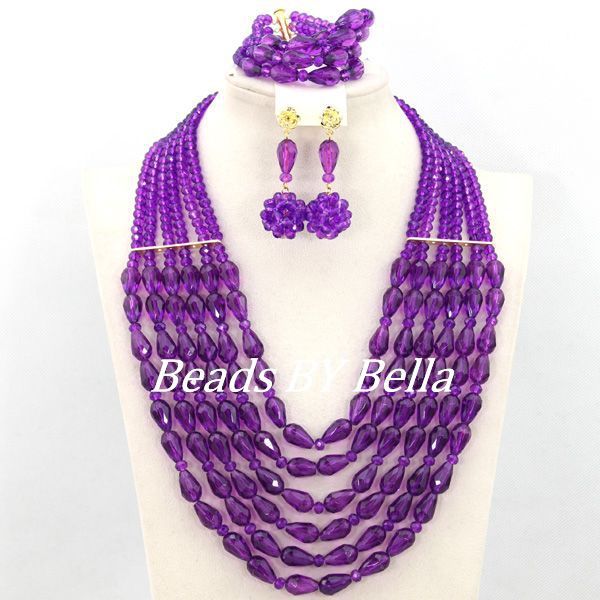 New Hot Purple African Wedding Beads Jewelry Set Party Crystal Necklace Women Costume Fashion Jewerly Free Shipping ABY013