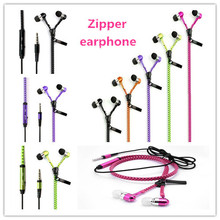 Universal Colorful Metal Zipper Style Earphone Fashion Headset with 3.5mm Connector Microphone Stereo Bass for phone pad MP3 MP4