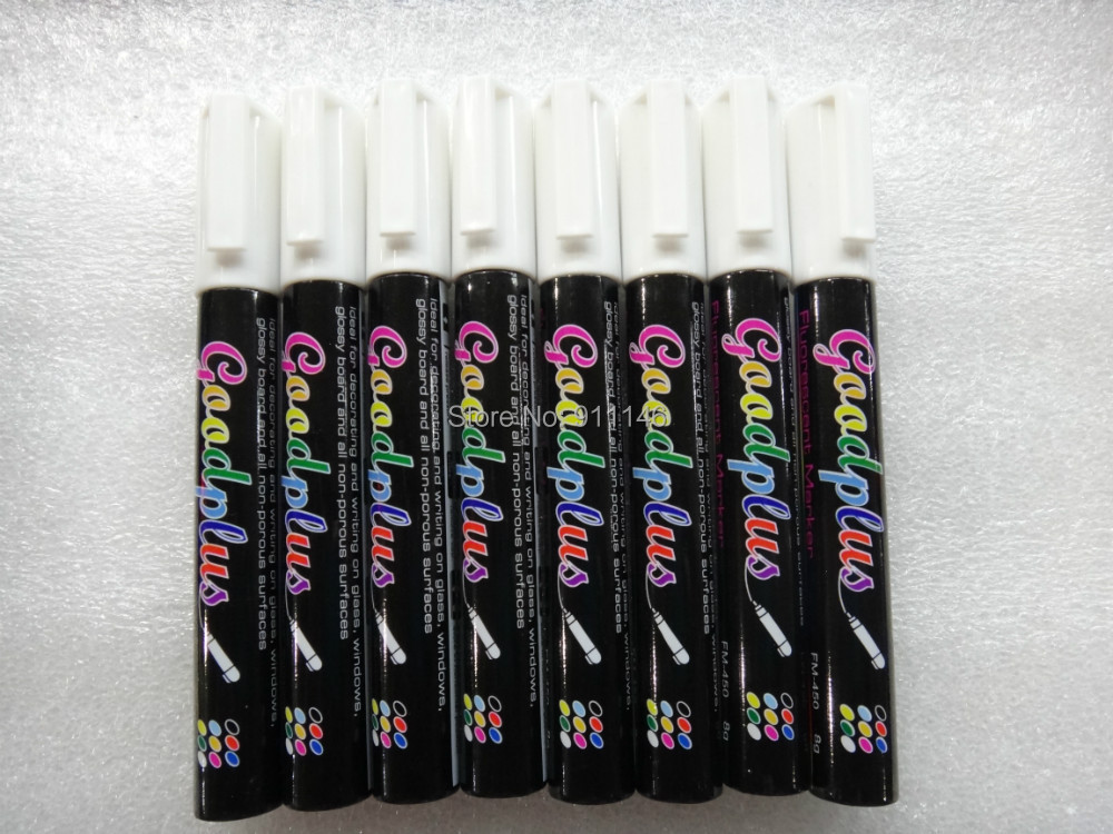 Free shipping a set 6mm Highlighter Fluorescent Liquid Chalk Marker Pen for LED Writing Board 8pcs white colour