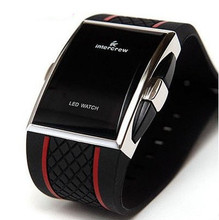 Superior Fasion Square electrónica Digital los relojes del mens LED luz roja del reloj para hombre relojes deportivos ( rojo )