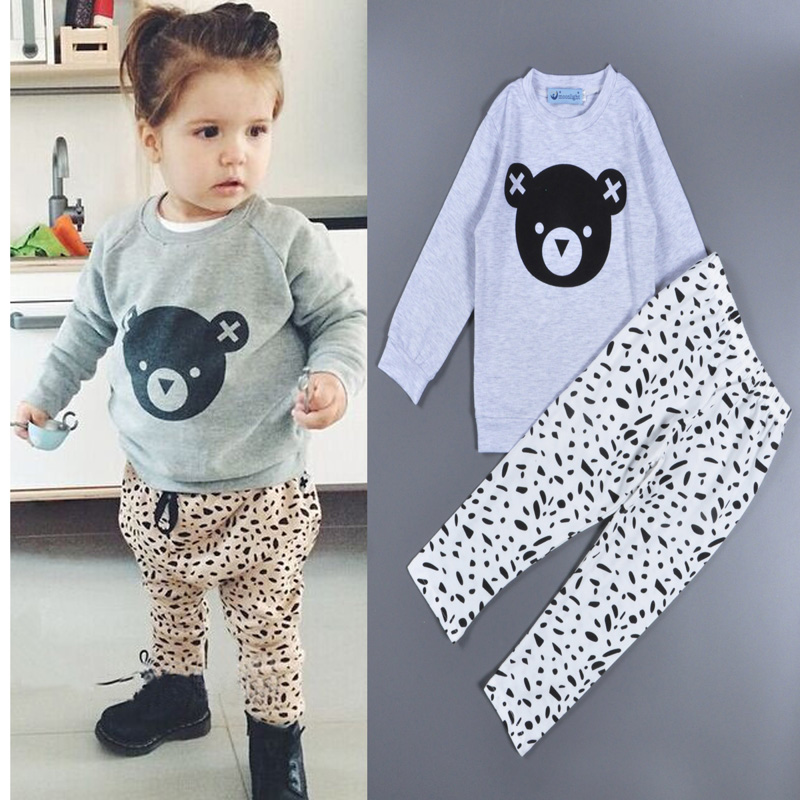 wholesale Bobo Choses boy girl clothing sets Bear Head Cartoon Printed Tshirt + pant Point toddler girl clothing vetement enfant