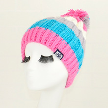 Pom Pom Hats Pink Blue Beanie Patchwork Rainbow Colorful Multi Colors Pompom Cap Cute Korean Style Girls Winter Hats