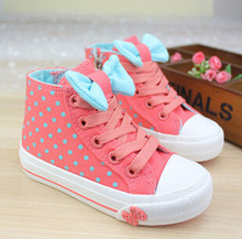 2015 Hot selling Spring Autumn Bowtie Children Shoes Girls Shoes High top Lace Girls Canvas Shoes