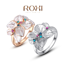 ROXI Exquisite rose golden colorful flower ring plated with AAA zircon,fashion jewelry for women,best Christmas gifts