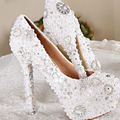 Handmade White Color Wedding Dress Shoes Bridal Shoes Gorgeous Super High Heel Shoes Imitation Pearl Rhinestone