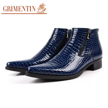 GRIMENTIN crocodile men ankle boots genuine leather comfortable top grade pointed toe mens dress shoes for business size 11 b231