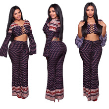family matching outfits Siamese trousers High-grade summer jumpsuits Bandage printing Casual Siamese pants Split Women XXXL