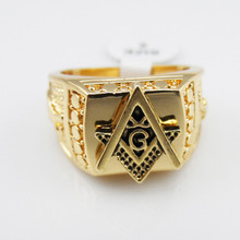 Free Shipping 18K Gold Rings Titanium Masonic Rings for Men, Master Masonic Signet Rings, Freemason Tungsten Men Ring Jewelry