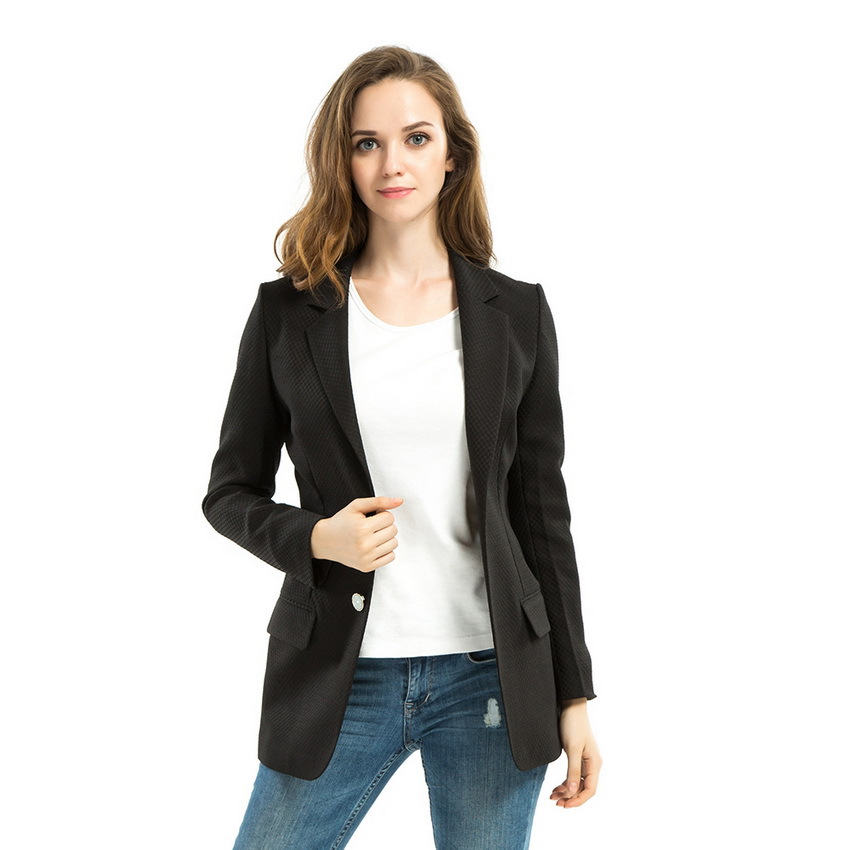 Plus Size Women Black Long Blazer 2015 New Autumn Ladies Elegant Slim