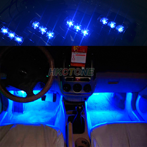 4x 3LED Car Charge 12V Glow Interior Decorative 4in1 Atmosphere Light Lamp Blue 1E68