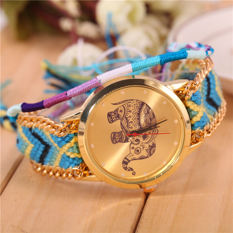 5Colors New Brand Handmade Braided Elephant Friendship Bracelet Watch GENEVA Watch Women Quarzt Watches relogio feminino